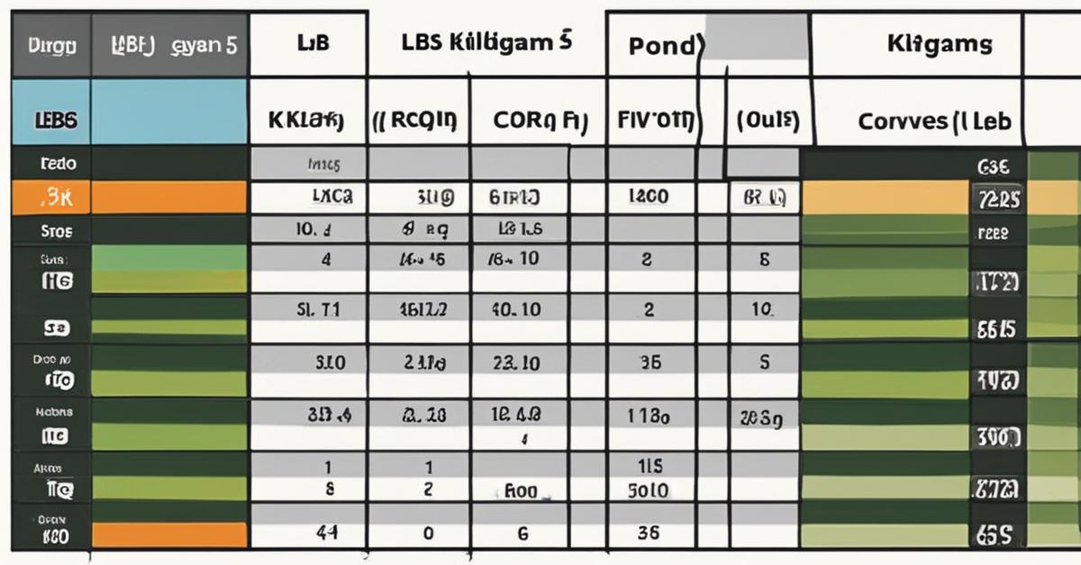 Tabela przeliczeniowa funtów na kilogramy.