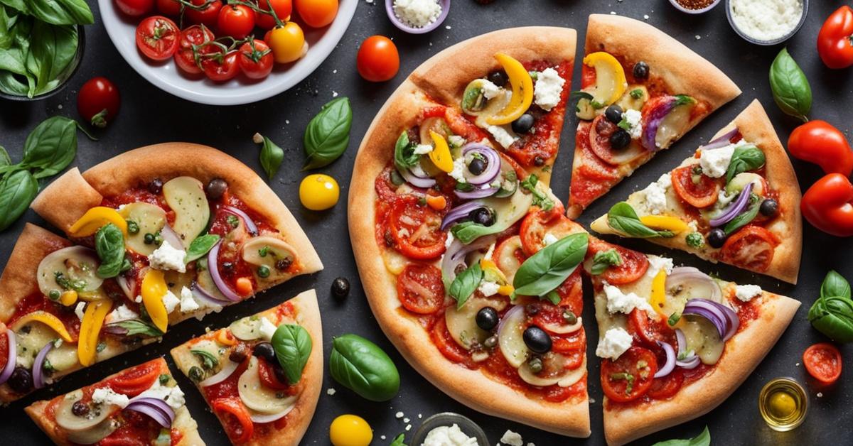 Przygotowywanie pizzy: nakładanie świeżych warzyw i ziół na ciasto.
