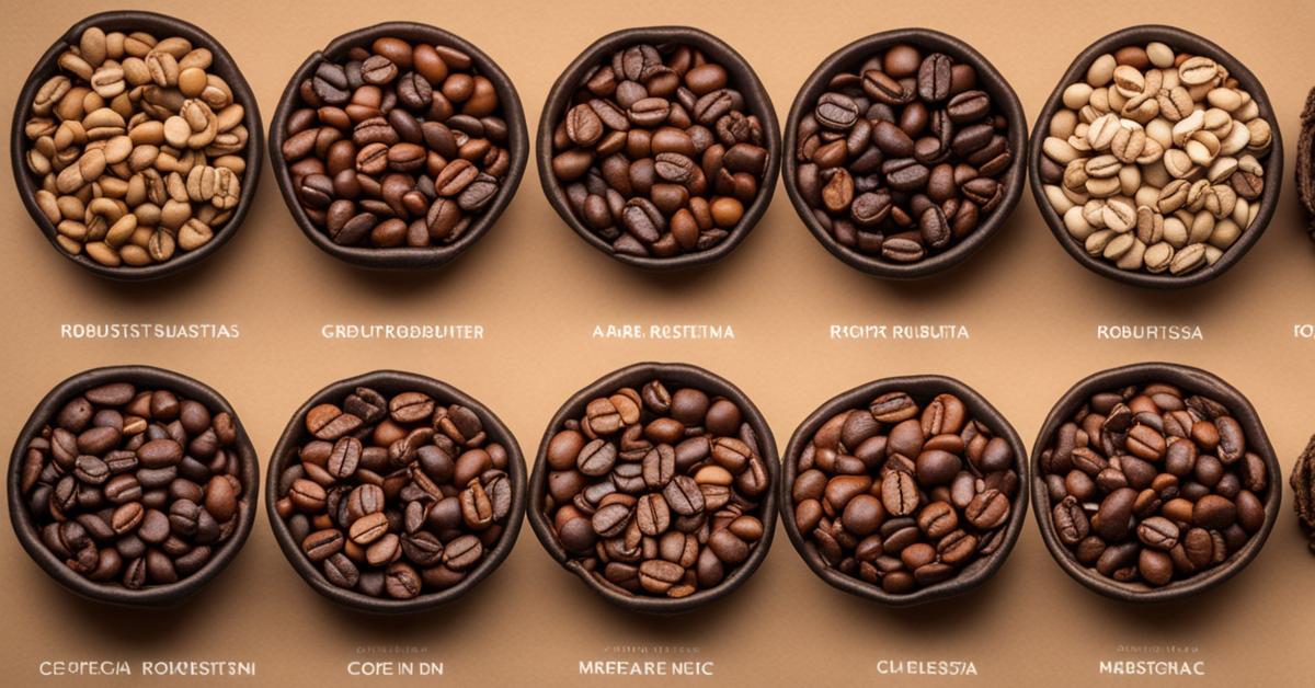 Różne rodzaje ziaren kawy: Arabika i Robusta.