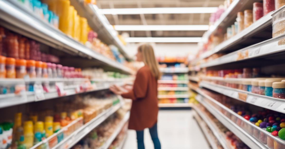 Półka z akcesoriami do pieczenia w supermarkecie z jadalnym brokatem.