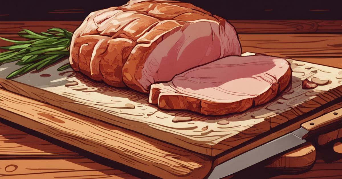 Schab odpoczywający po upieczeniu na desce do krojenia.